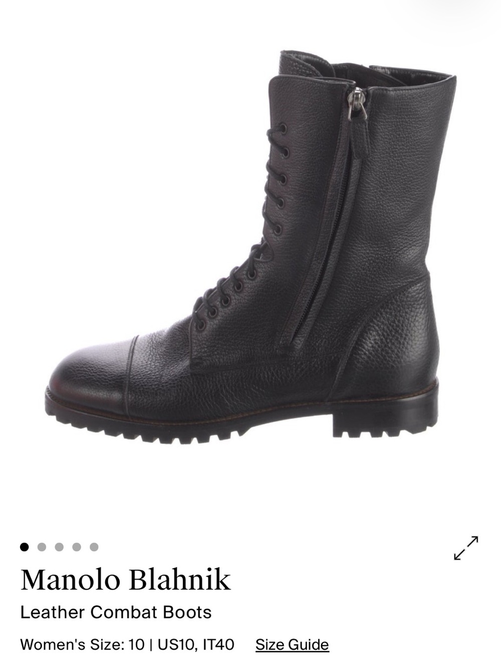 Manolo Blahnik Black Leather Combat Boots 10 40 fit like 39